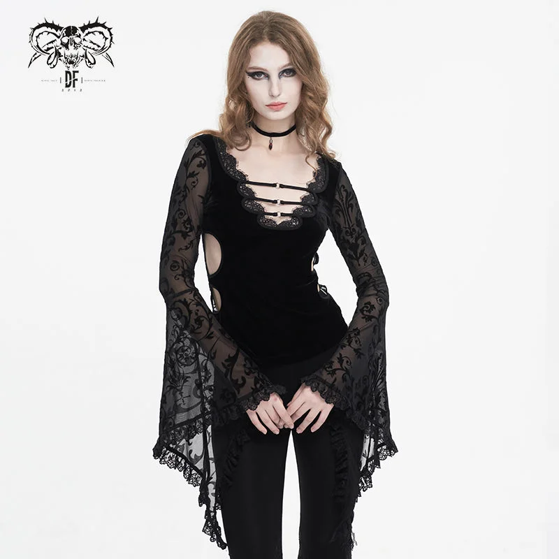 TT258 Hanfu sleeve V-neck waisted women's T-shirt-- Beaded Sequined Faux Fur