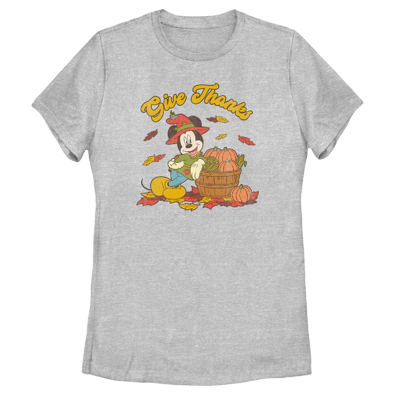 Women's Mickey & Friends Give Thanks Scarecrow Mickey T-Shirt-- Collared Crew Neck Turtle Neck