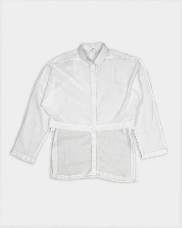 Helmut Lang 2-Layer White Shirt FW 2002-- Notch Collar Peter Pan Collar Cowl Neck