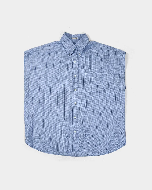 Miu Miu Sleeveless Squared Blue Shirt 2000's-- Rayon Velvet Corduroy