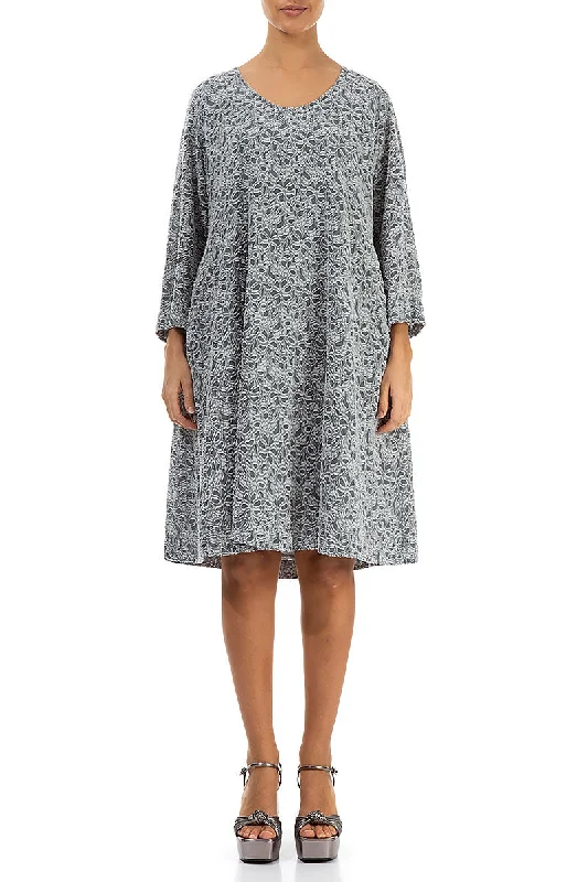 Flared Floral Sage Silk Cotton Dress Floral Print girly