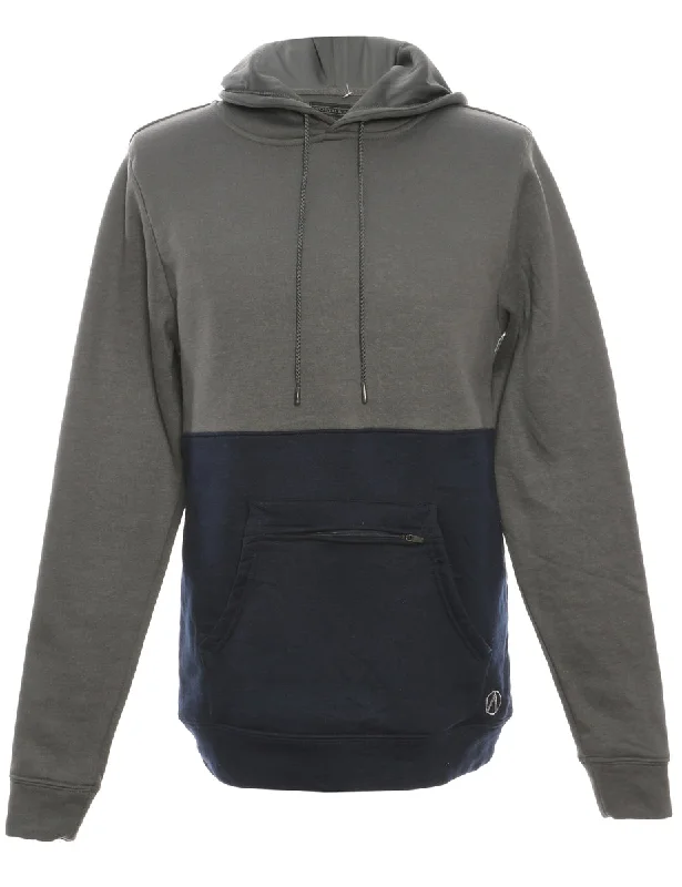 Plain Navy & Grey Sweatshirt - S Hoodie with Button Placket Classic Preppy