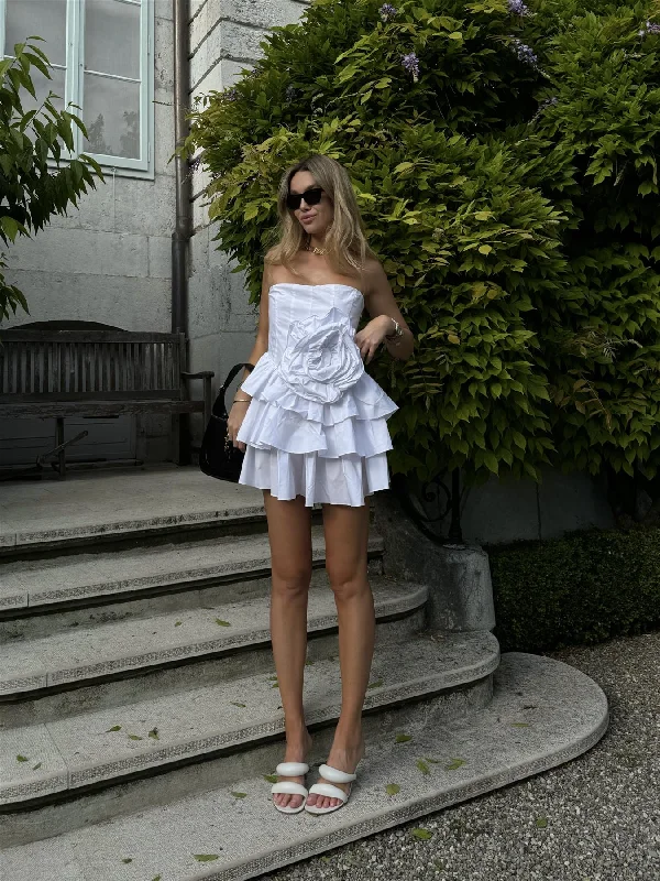 White Frill Layered Mini-Dress Tunics Versatile all-occasion