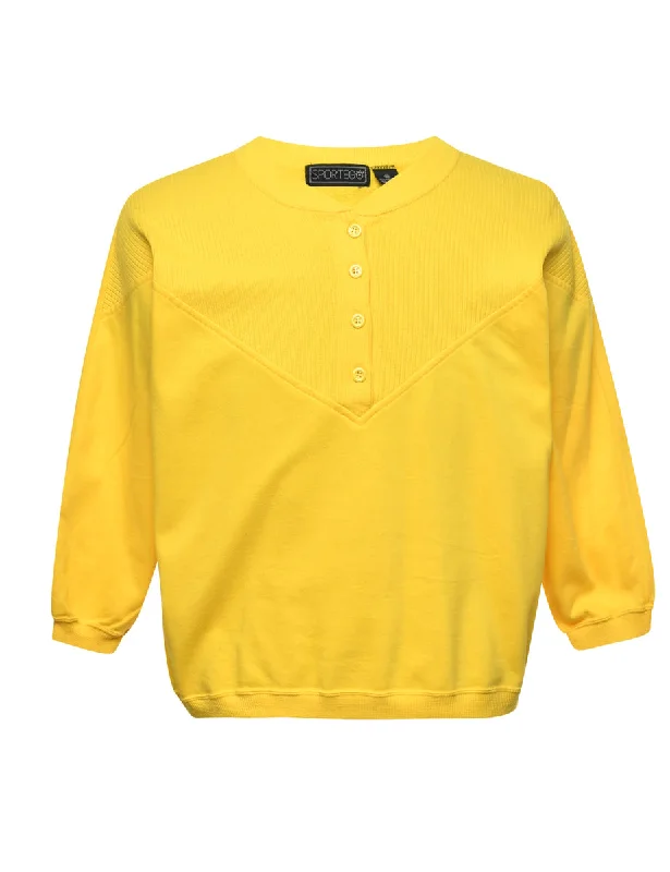 Yellow Plain Sweatshirt - M Hoodie with Pocket Utility Practical