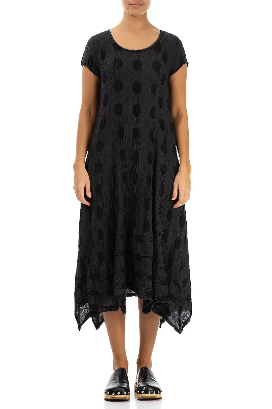 Flared Textured Bubbles Graphite Linen Dress Tunics Review highly