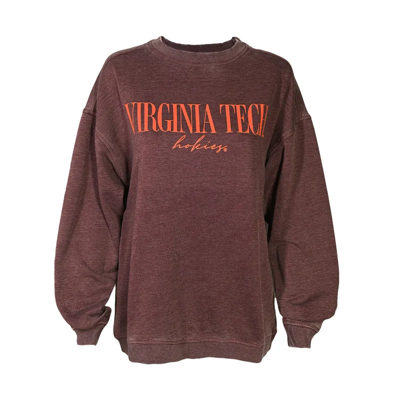 Virginia Tech Women's Campus Crew Sweatshirt: Merlot Hoodie with V-Neck Classic Versatile