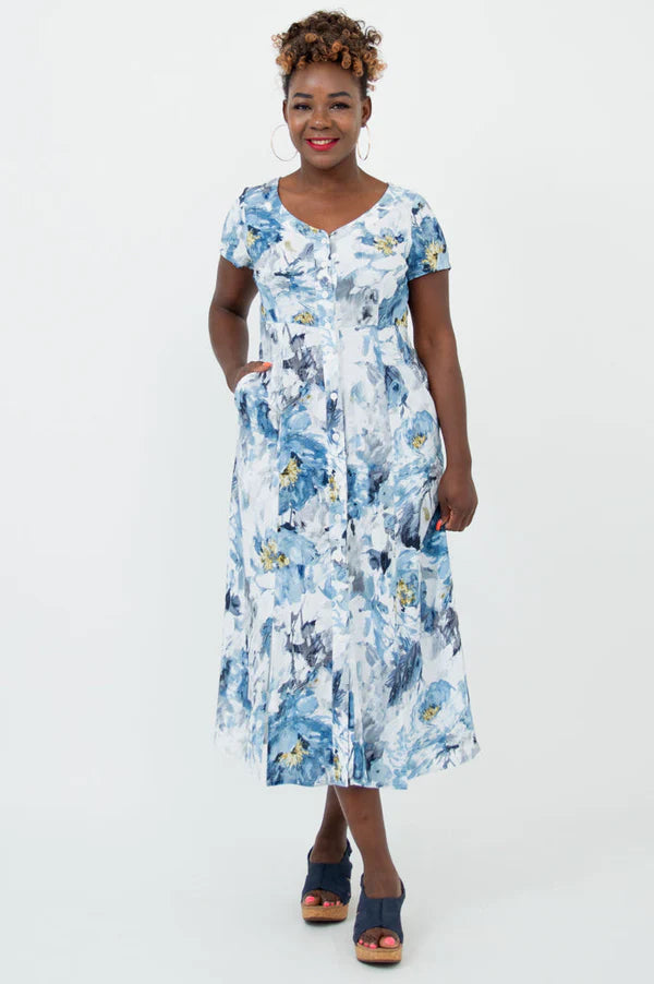 Blue Sky - Morgan Dress, Muse, Linen Bamboo 🇨🇦 Maxi Flowy Bohemian