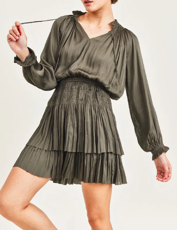 Lana Smocked Waist Dress, Olive Pencil Office Professional