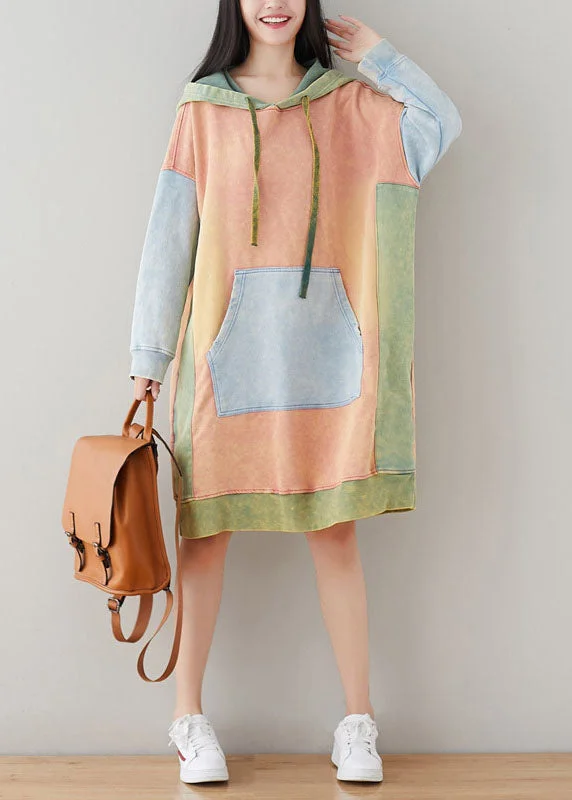 Pink Sweatshirts dresses drawstring Hooded Spring Hoodie with Lining Warm Insulated