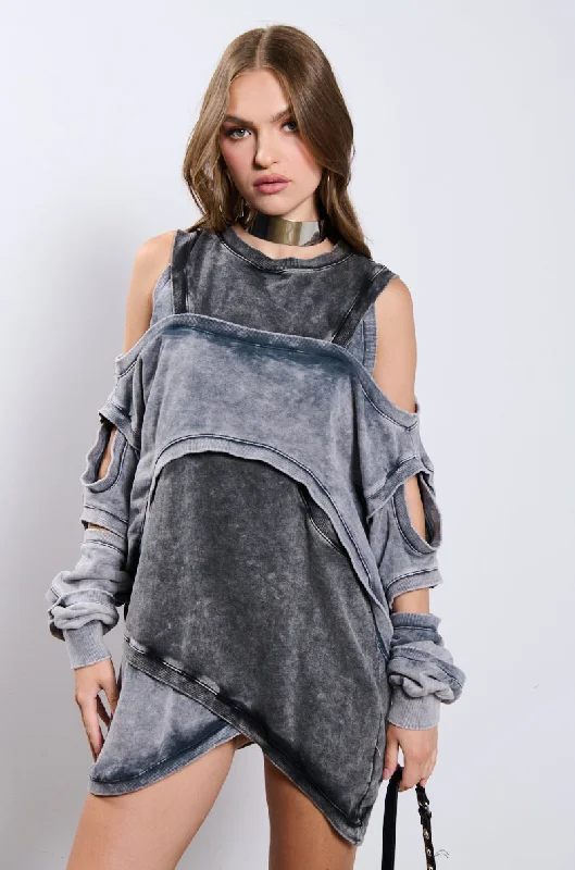 OFF DUTY MINERAL WASH SWEATSHIRT DRESS Hoodie with Oversized Fit Loose Comfortable