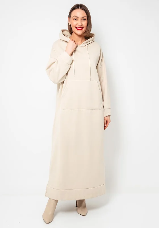 Serafina Collection Long Hoodie Dress, Beige Hoodie Sweatshirt Pullover