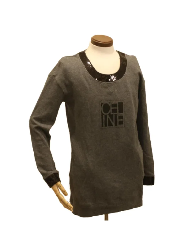 Gray Black Celine Sweatshirt Dress Hoodie with Logo Branding Identity