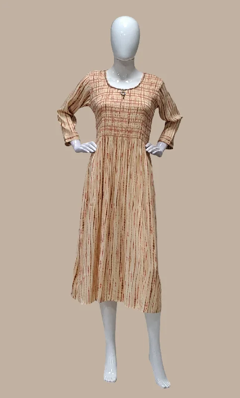 Light Beige Embroidered Kurti Dress Tunics Gym athletic