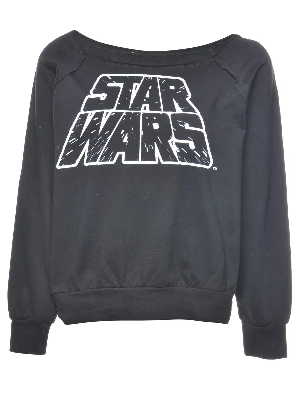 Black Star Wars Printed Sweatshirt - L Hoodie with Toggle Buttons Decorative Unique