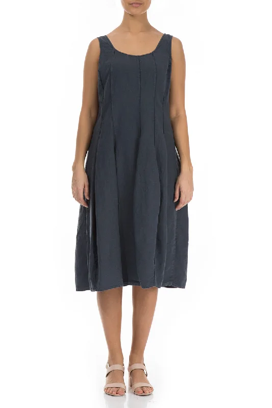 Sleeveless Balloon Charcoal Linen Dress Tunics Practical easy-care
