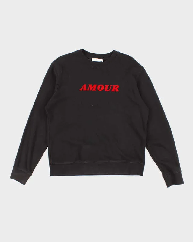 Womens Black Sandro Felted Amour Sweatshirt - M Hoodie with Sequins Glamorous Eye-catching