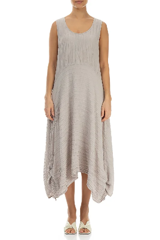 Sleeveless Asymmetric Crinkled Beige Silk Dress Tunics Floral girly