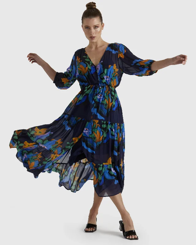 FATE+BECKER TWILIGHT DRESS NAVY FLORAL Tunics Handmade artisanal
