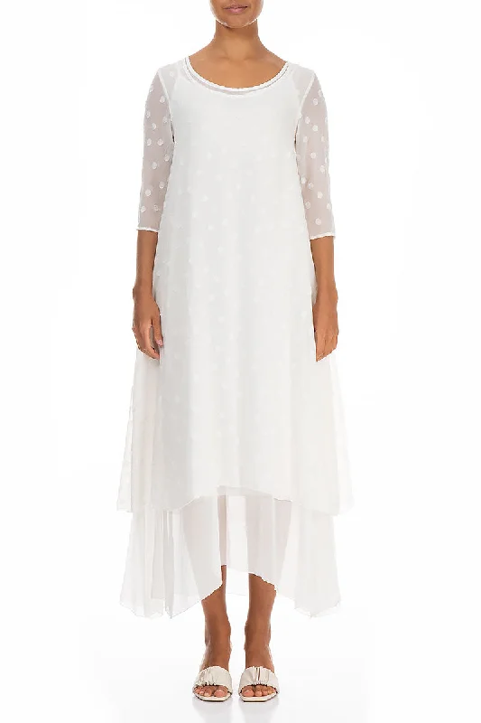 Layered Dotty White Silk Dress Tunics Long Elegant