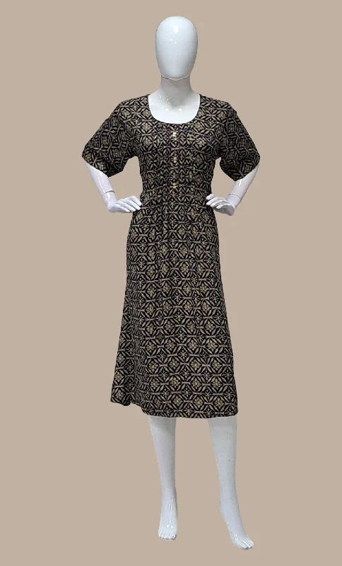 Black Printed Kurti Dress Tunics Leisure comfortable
