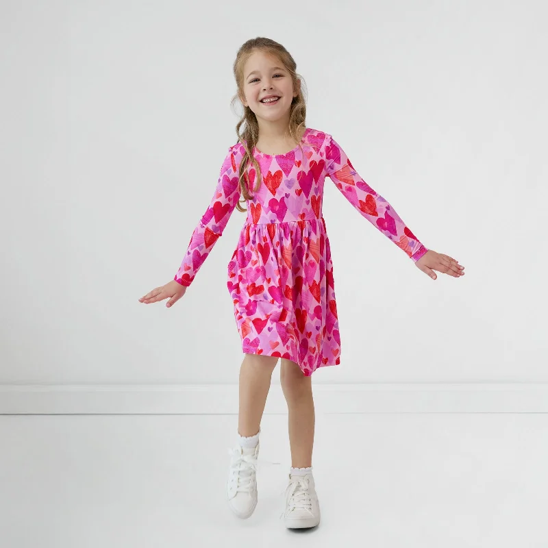 Pink Hearts & Crafts Bow Back Skater Dress Tunics Stylish elegant