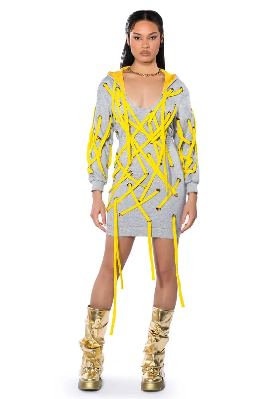PARKER STRING DETAIL SWEATSHIRT DRESS Hoodie with Raglan Sleeves Sporty Comfortable