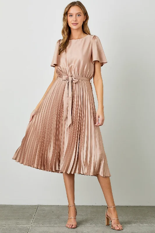 Satin Pleated Dress Style 3505 in Champagne Tunics Travel practical
