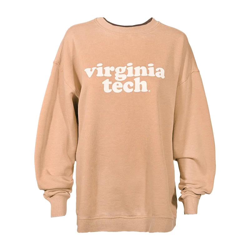 Virginia Tech Women's Campus Crew Sweatshirt: Latte Hoodie with High Neck Warm Protective