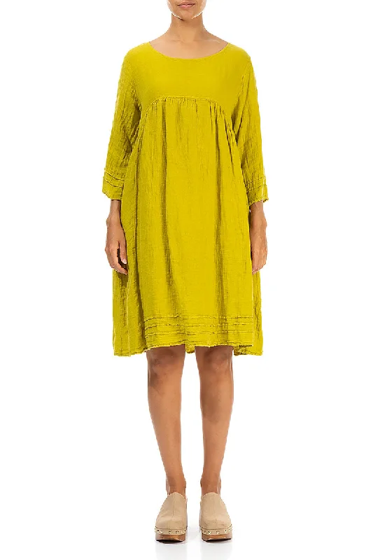 Flared Cyber Lime Linen Dress Tunics Sale discount