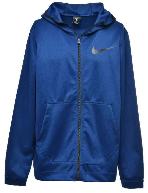 Blue Plain Sweatshirt - L Hoodie with Set-In Sleeves Structured Classic
