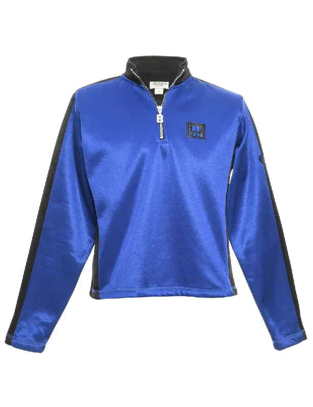 Plain Blue & Black  Sweatshirt - L Hoodie with Rolled Sleeves Casual Relaxed