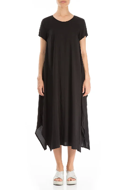 Single Pocket Black Silk Bamboo Dress Tunics Print Colorful