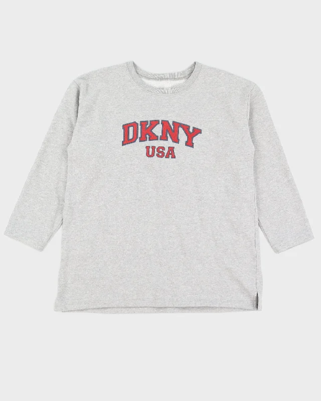 Vintage 00s DNKY USA Women's Grey Sweatshirt - L Hoodie with Tied Waist Feminine Flattering
