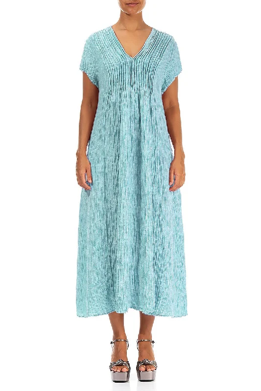 Romantic Crinkled Ice Blue Silk Dress Tunics Versatile functional