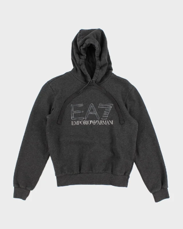 Emporio Armani Grey Hoodie - S Hoodie with Contrast Stitching Detailed Premium