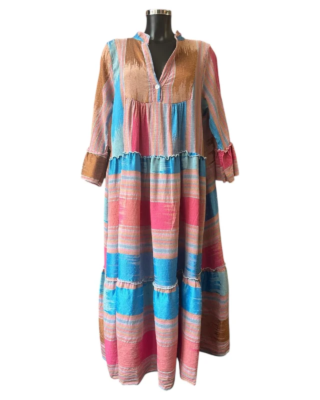 Ibiza range vibrant long dress - Blue & pink mix Tunics Cozy comfortable