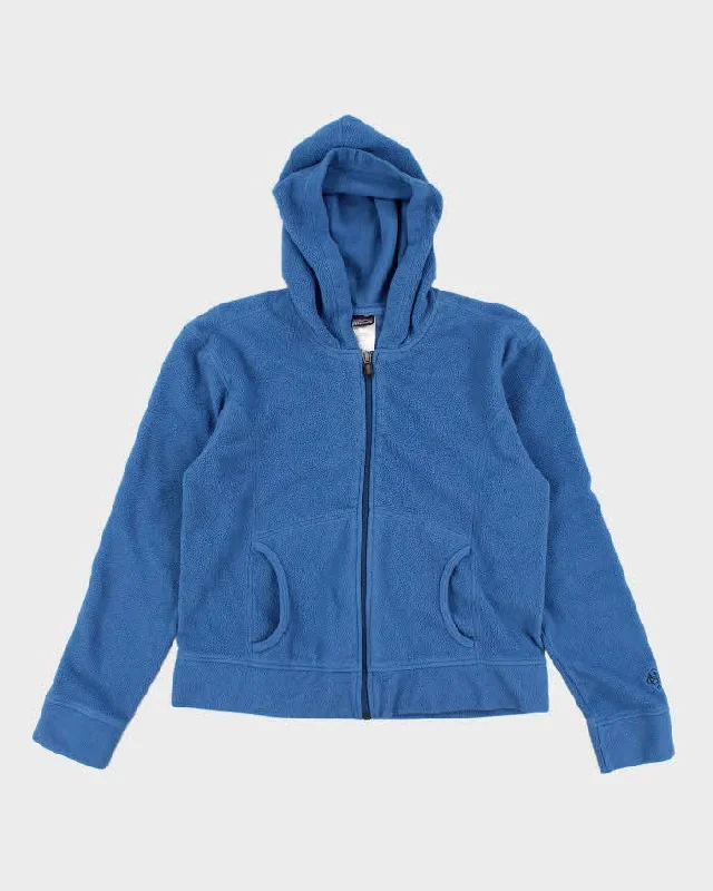 Womens French Blue Patagonia Zip Up Fleece Hoodie - M Hoodie with Typography Text Message