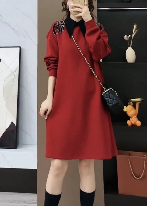 French Mulberry Peter Pan Collar Patchwork Cotton Sweatshirts Dress Spring Hoodie with Bell Sleeves Flared Feminine