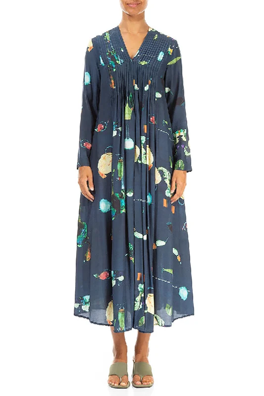 Front Tucks FairyTale Print Silk Bamboo Dress Tunics stripes playful
