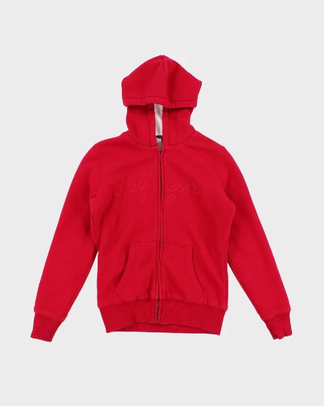 Y2K 00s Tommy Hilfiger Fleece Lined Pink Zip Up Hoodie - XS Hoodie with Frayed Bohemian Relaxed