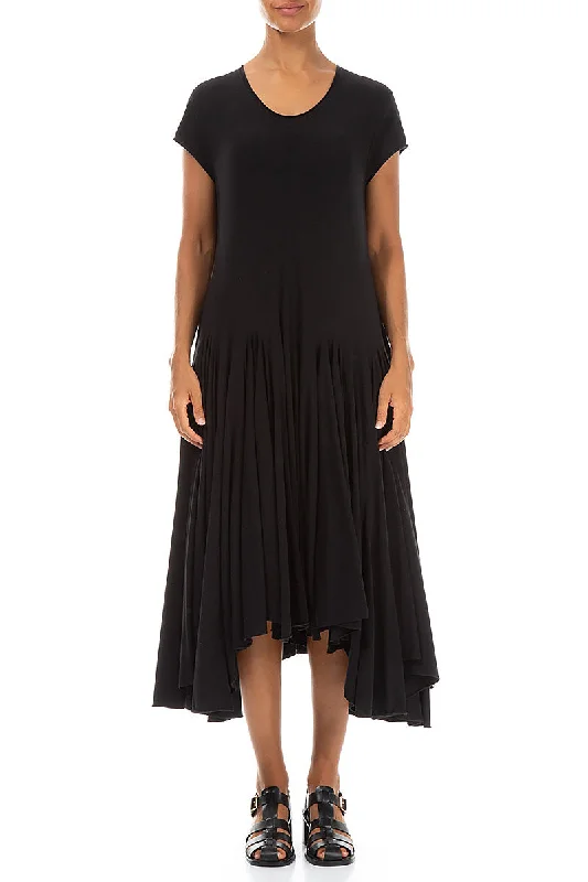 Asymmetric Black Cotton Dress Tunics Sophisticated sleek