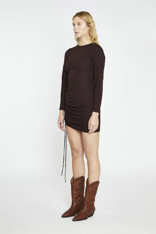 Dark Brown Ruched Bodycon Mini-Dress Tunics Long Elegant