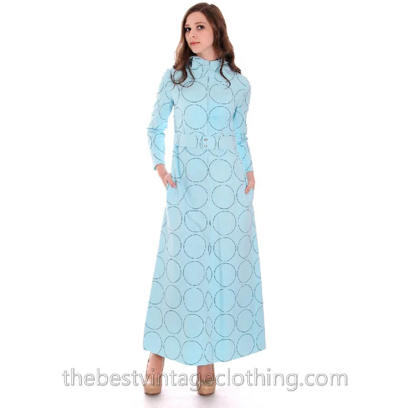 Vintage Vuokko Blue Circles Designer Gown Funnel Neck Hoodie 1960s 38/8 Hoodie with High-Low Hem Asymmetrical Trendy