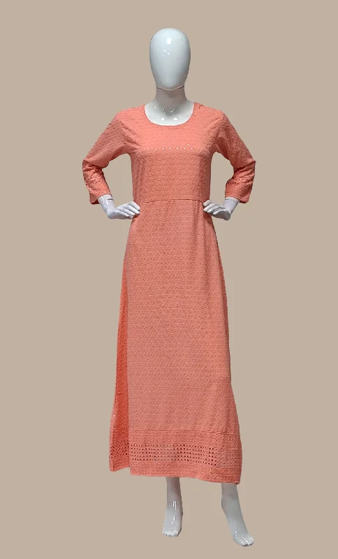 Peach Embroidered Kurti Dress Tunics Hiking breathable