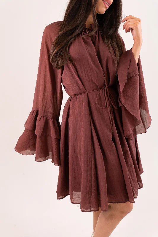 Elsa Ruffle Sleeve Dress In Rust Tunics Wedding white