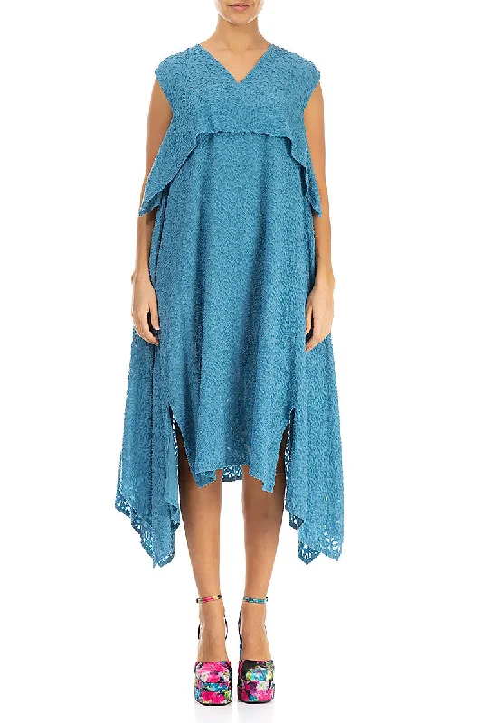 Asymmetric Floral Denim Silk Dress Tunics Chic elegant