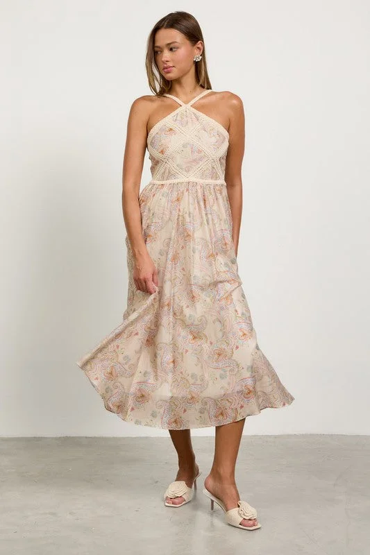 Paisley Halter Neck Dress Tunics Short Trendy