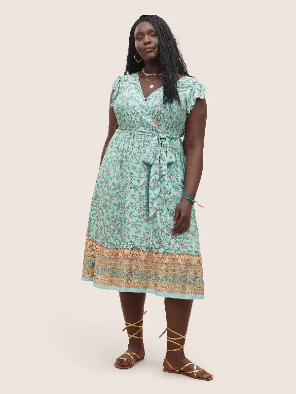 Bandana Ruffles Wrap Elastic Waist Belted Dress Tunics Mesh breathable