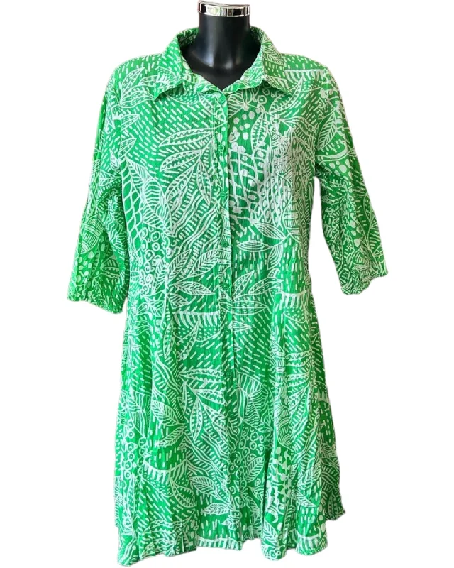 Orientique Leros collar puff sleeve dress - Green Casual Short Summer