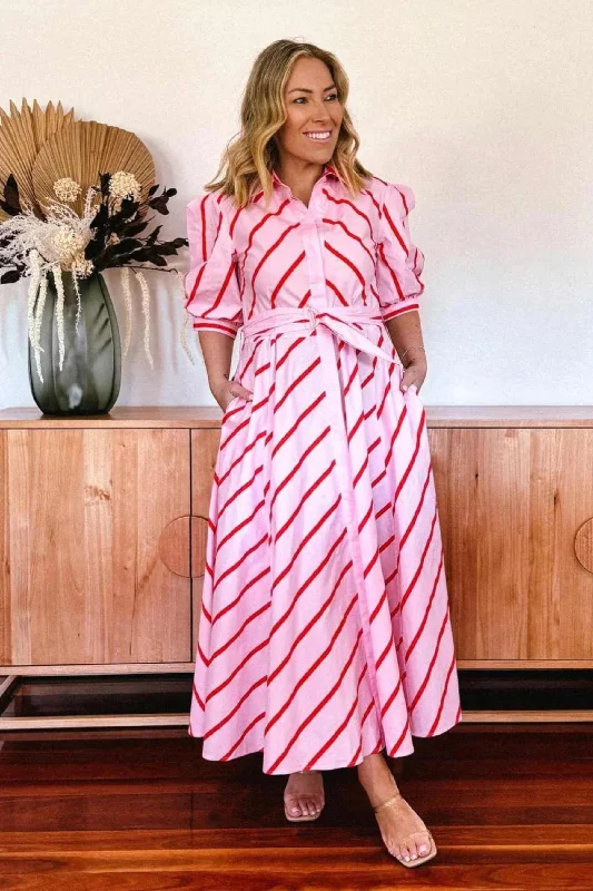 LEONI BIANCA DRESS PINK ORANGE STRIPE Tunics Favorite customer